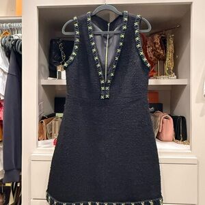 Vintage Black Wool Dress with Silver Accents